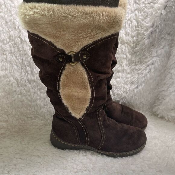 BareTraps Ellery leather suede Brown mid calf boots with faux fur lining SZ9W - Picture 1 of 14